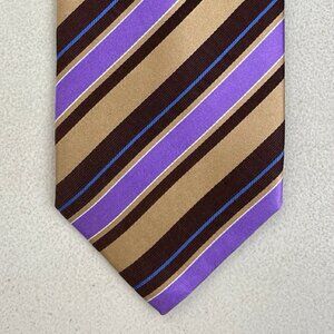 Vintage Striped Satin Wide Tie 1990s Silk Diagonal Stripes Necktie Brown/Purple